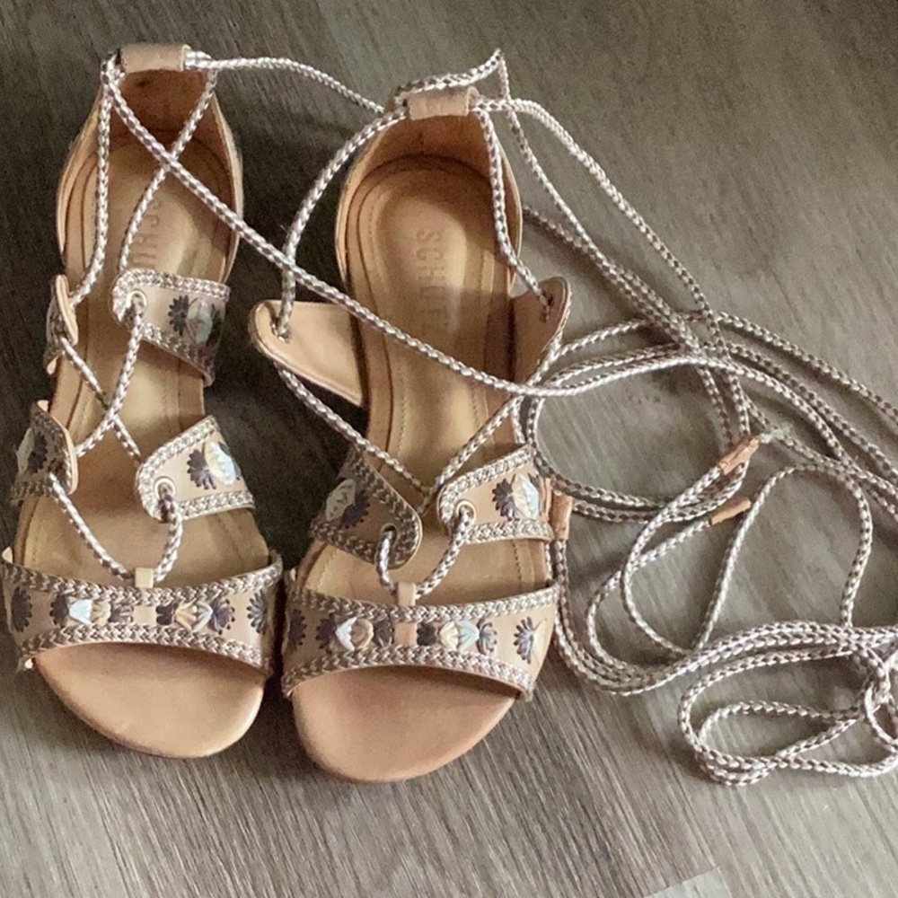 Schutz Beige Strappy Sandals with Rope Detail